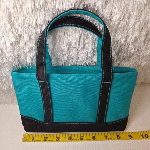 Mini Turquoise Canvas Cosmetic Tote Carry Bag - Picture 9 of 11